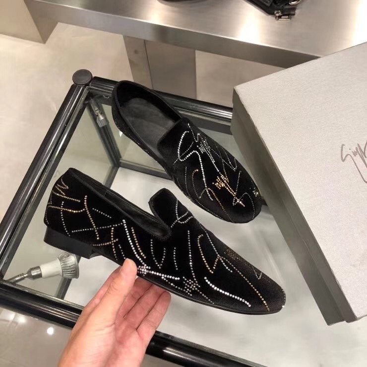 Giuseppe Zanotti Rhinestone Velvet Slip-On Shoes — model