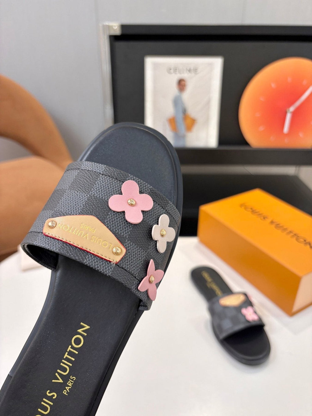 Louis Vuitton Floral Appliqué Slide Sandals — detail