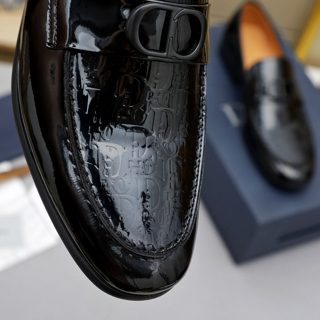 Dior Black Glossy Slip-On Loafers — detail
