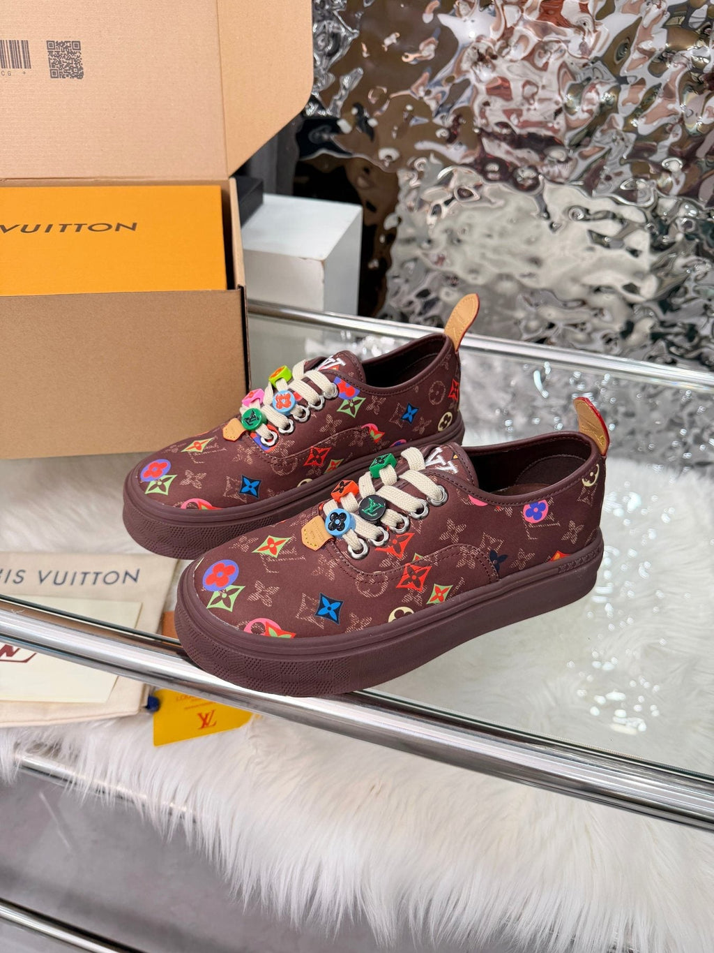 Louis Vuitton Burgundy Motif Low-Top Sneakers — side