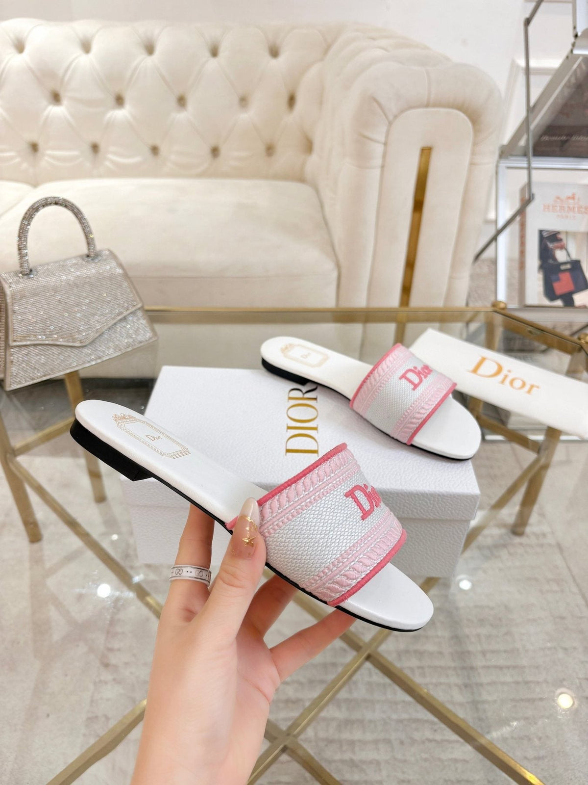 Dior Logo Strap Slide Sandals — model