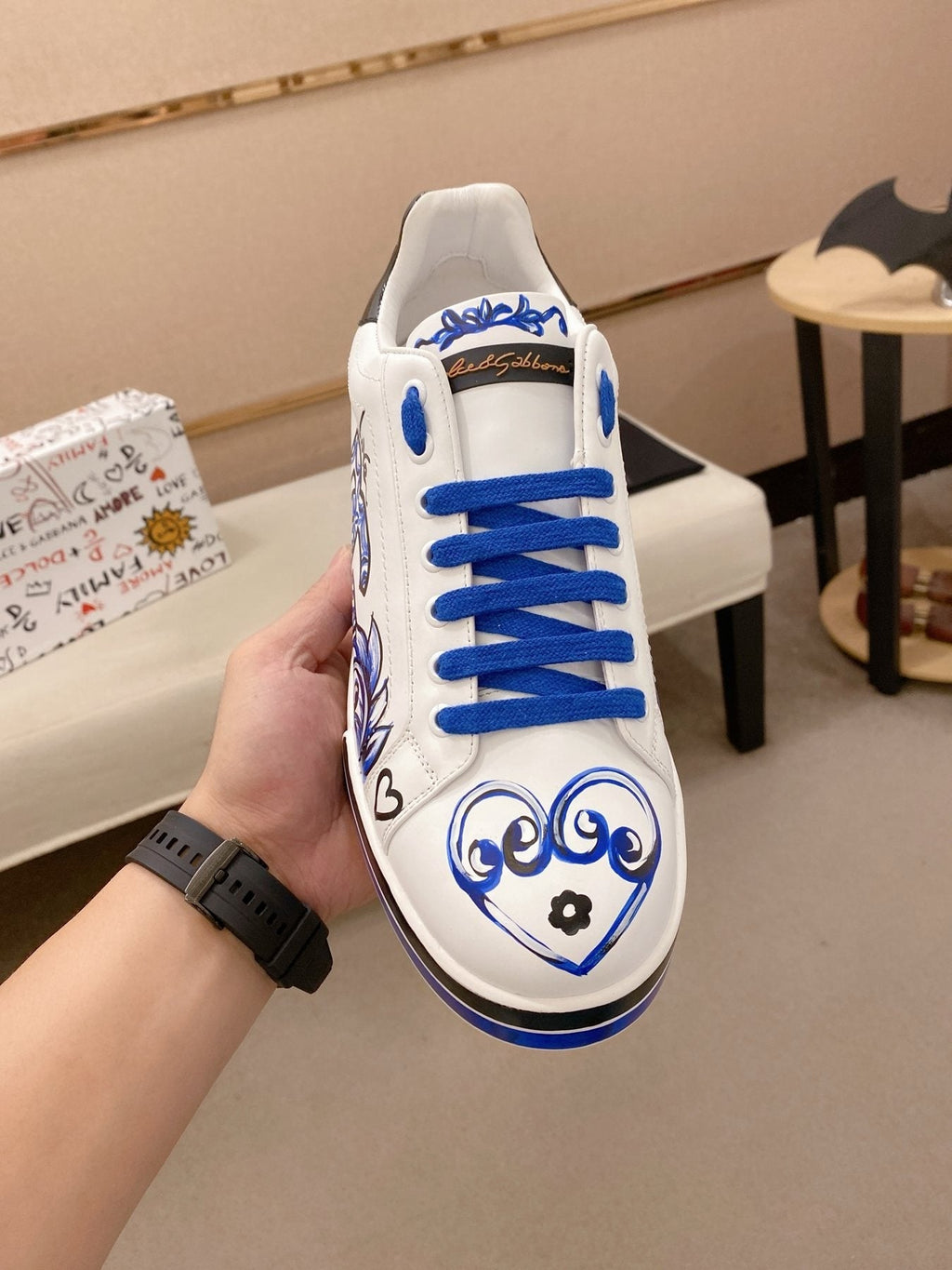 Dolce & Gabbana White Blue Graphic Sneakers — front