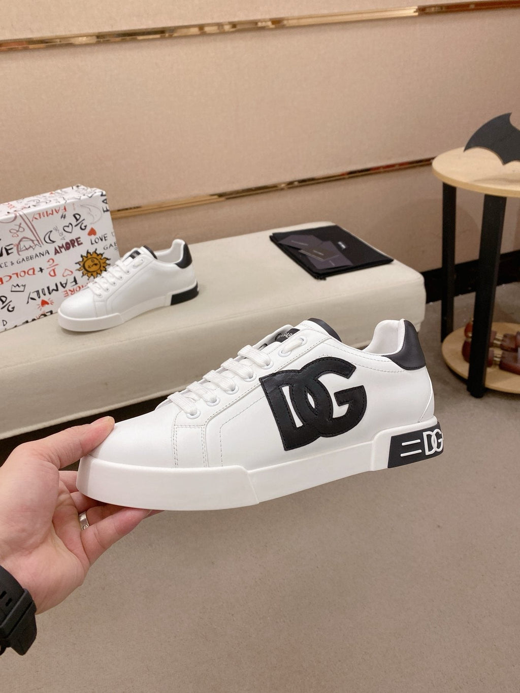 Dolce & Gabbana White Black Accent Sneakers — side