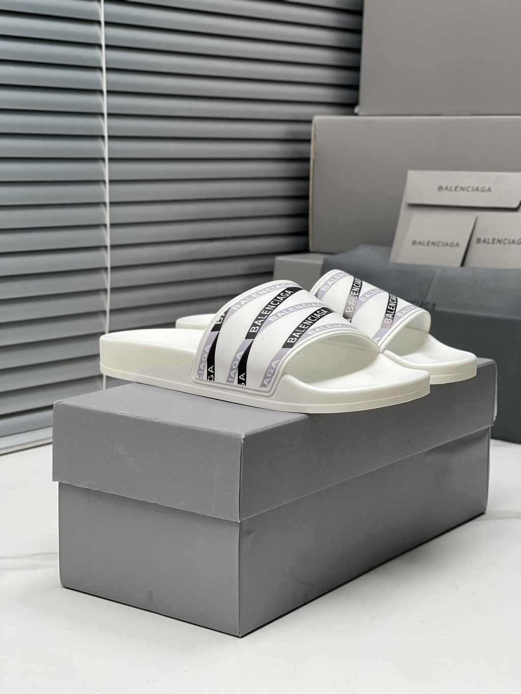 Balenciaga Logo Strap Slide Sandals — front