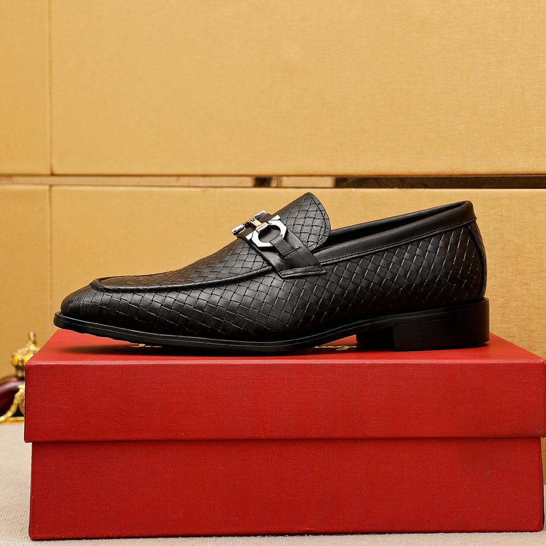 Salvatore Ferragamo Textured Buckle Loafers — side