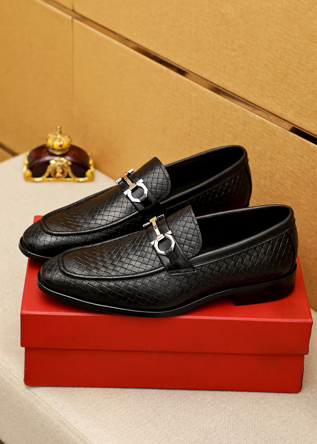 Salvatore Ferragamo Textured Buckle Loafers — front