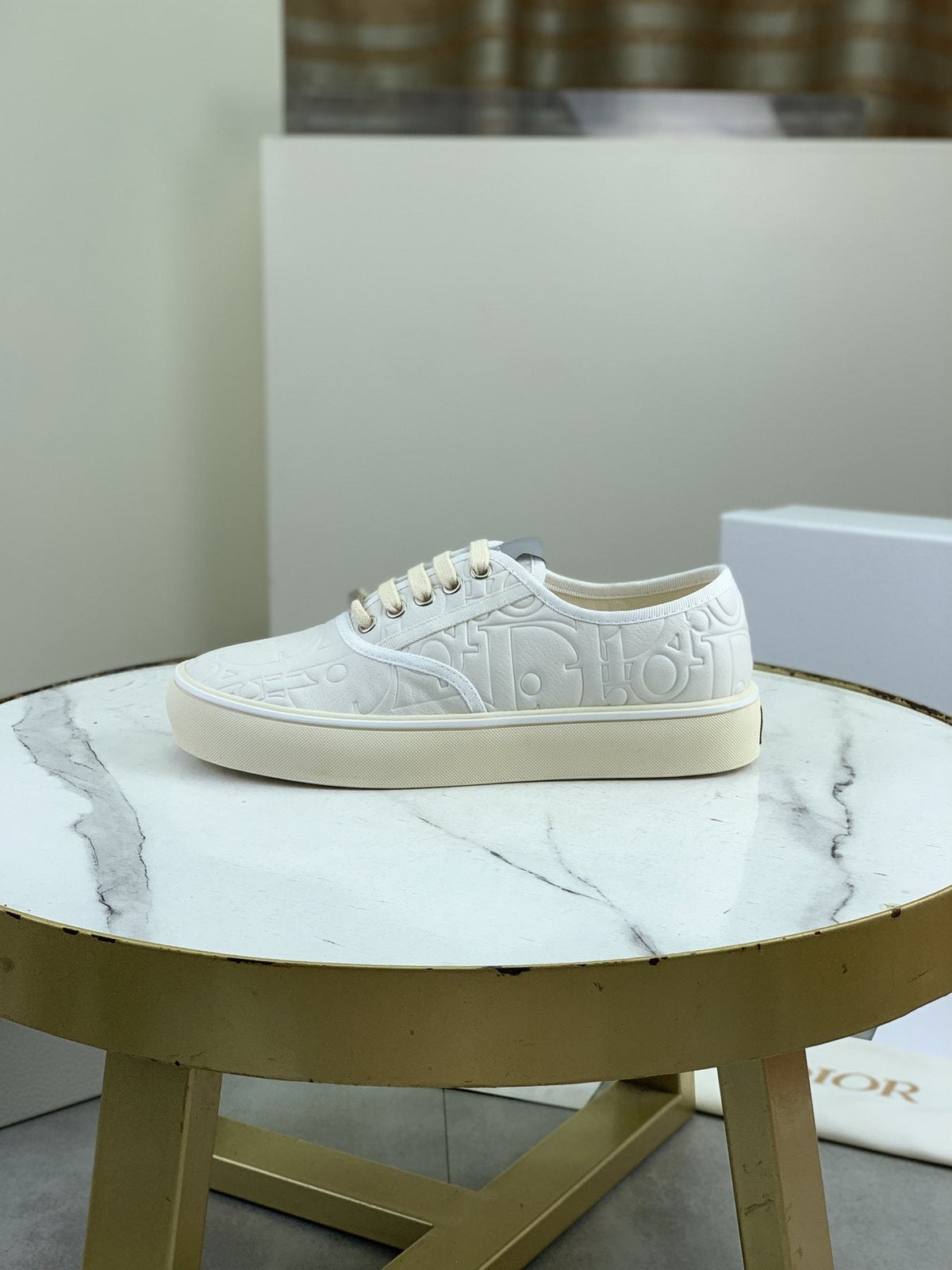 Dior White Embossed Low-Top Sneakers — side