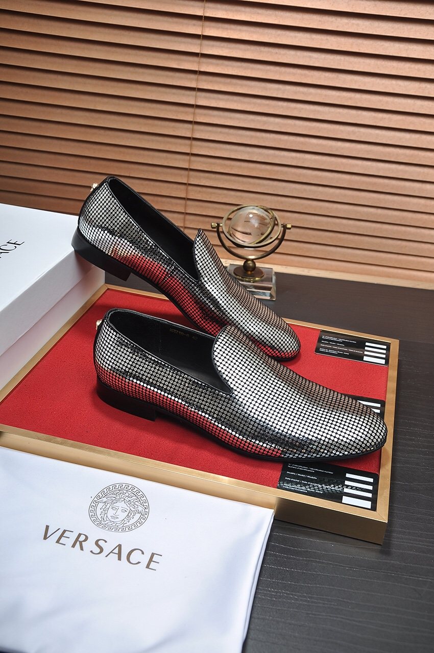 Versace Silver and Black Pattern Loafers — side