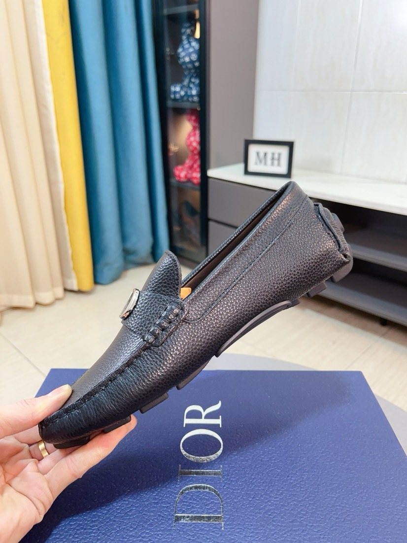 Dior Pebbled Buckle Loafers — side