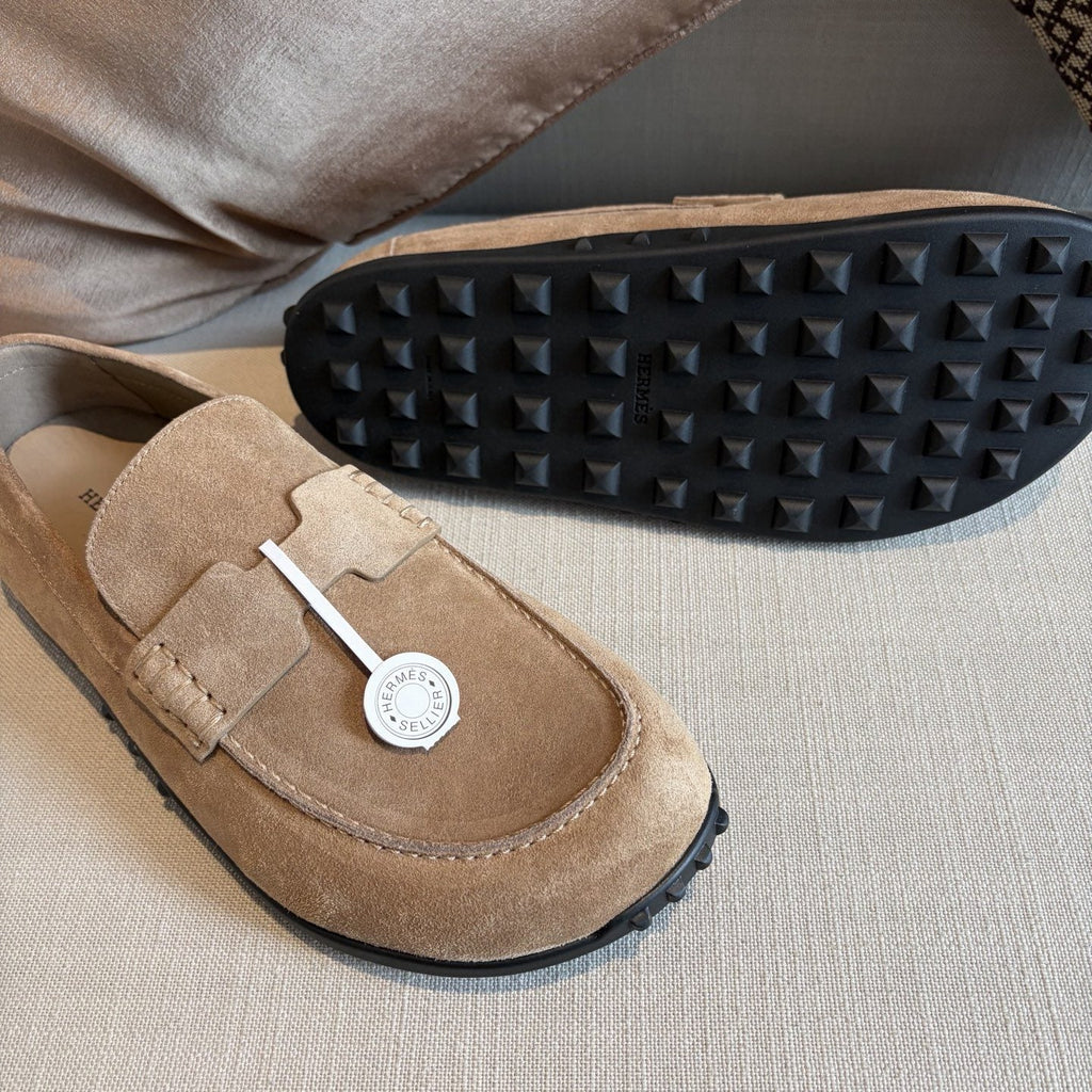 Hermès Textured Studded-Sole Loafers — detail