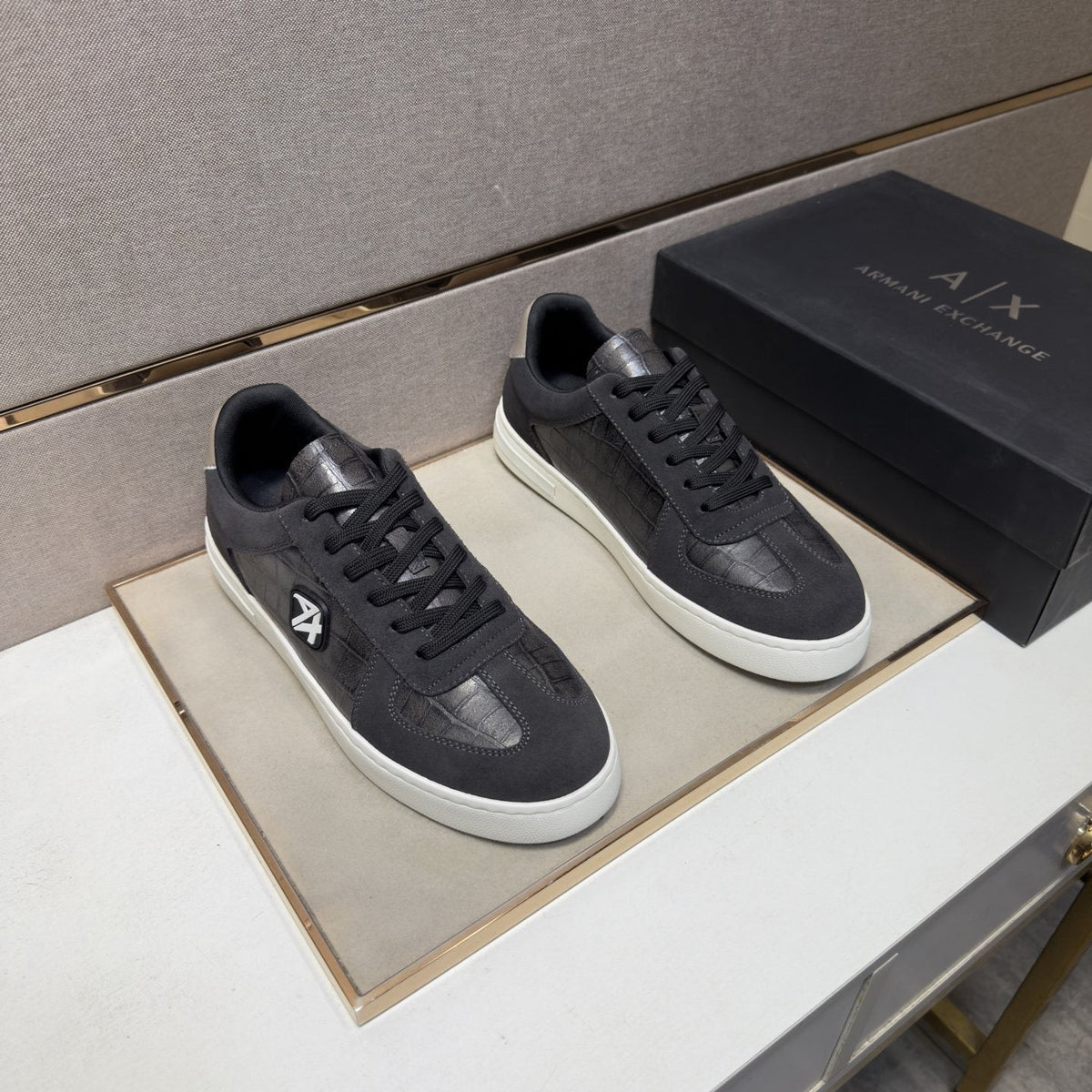 Armani Exchange Paneled Low-Top Sneakers — front