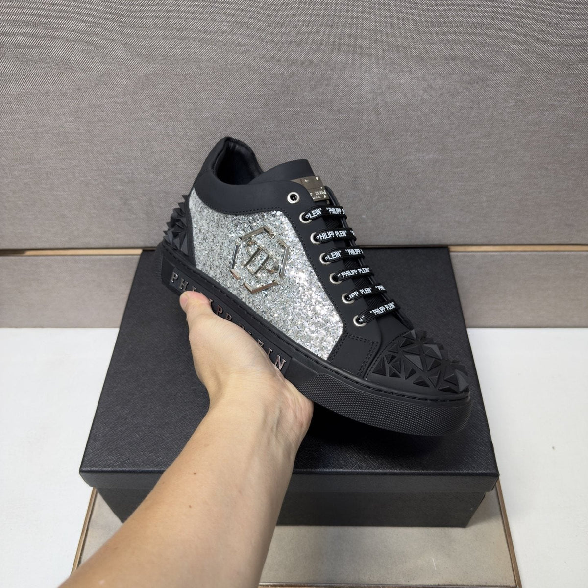Philipp Plein Studded Panel Low-Top Sneakers — model
