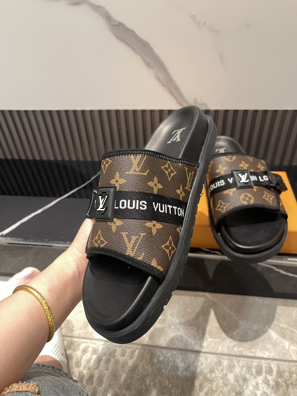 Louis Vuitton Monogram Double-Strap Slide Sandals — front