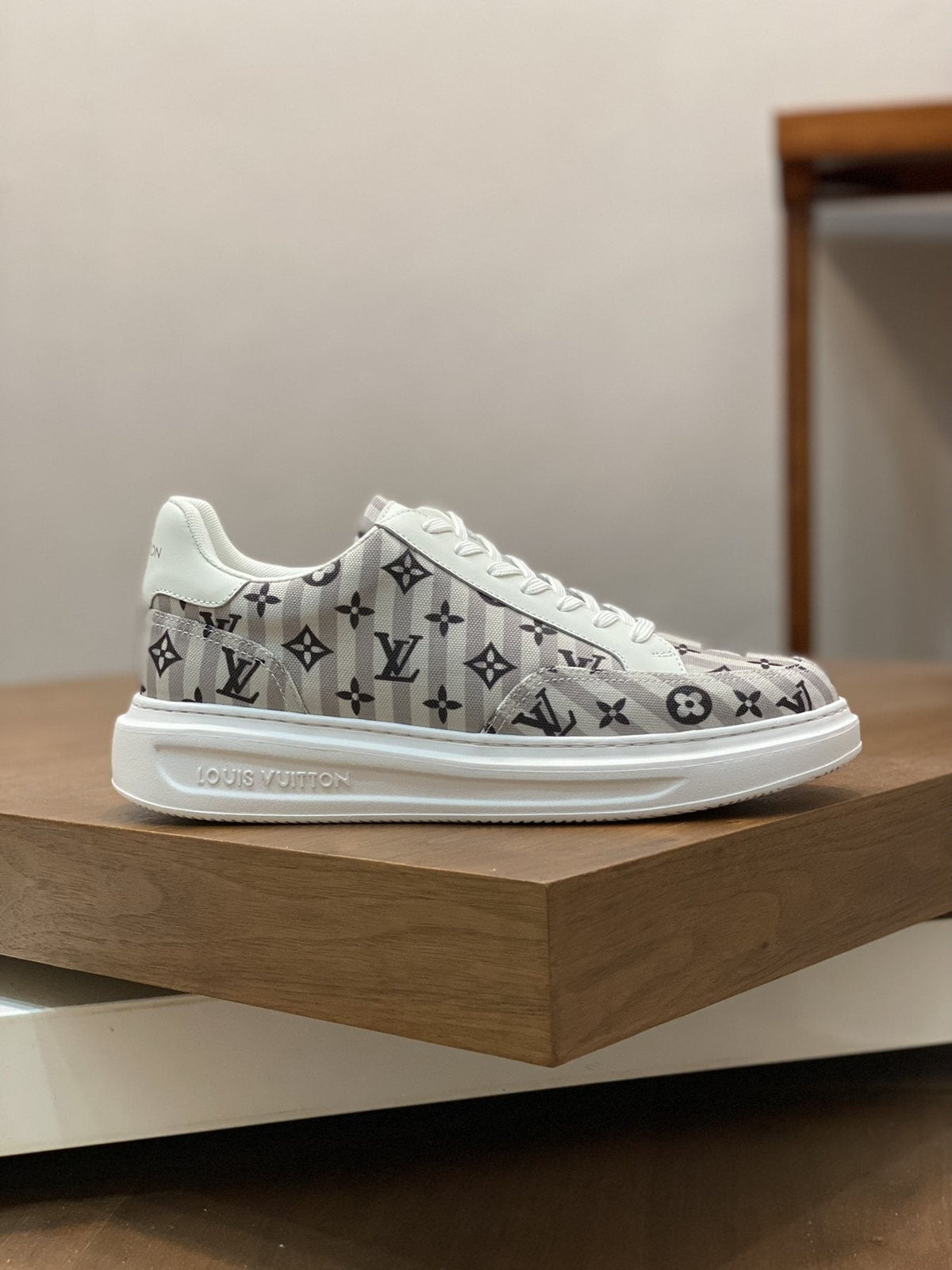 Louis Vuitton Navy Monogram Low-Top Sneakers — side