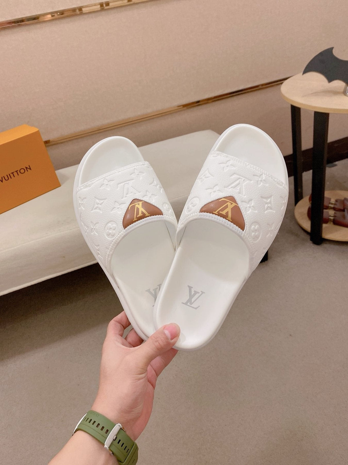 Louis Vuitton Embossed Men's Slide Sandals — front